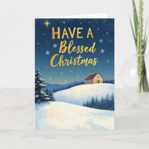 Carte de Noël bénie à l'église enneigée