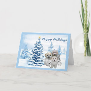 Carte de Noël Bichon Frise Arbre bleu