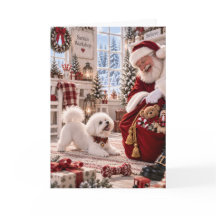 Carte de Noël Bichon Frisé | Père Noël & Bichon