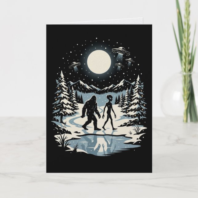 Carte de Noël Bigfoot Alien Cryptide UFO Fêtes (Devant)