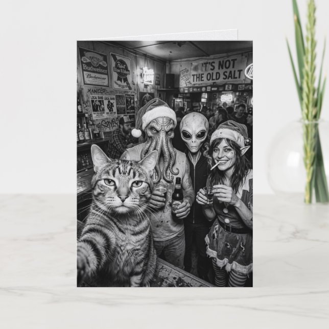 Carte de Noël Bigfoot Alien Elf Bar Autoportrait d (Devant)