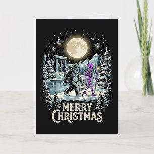 Carte de Noël Bigfoot Alien OVNI Pyramide Cryptide