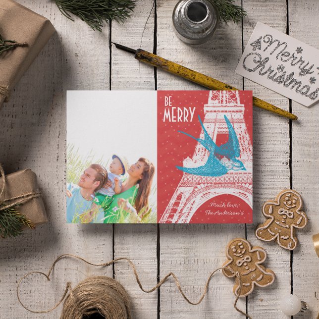 Carte de Noël Bird Eiffel vintage (Créateur téléchargé)