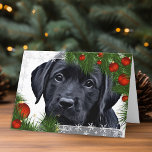 Carte de Noël Black Labrador<br><div class="desc">Black Lab Noël et Cartes de fin de année Personnalisez avec votre message personnalisé à l'intérieur.</div>