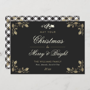 Carte de Noël Black Vintage Buffalo Plaid