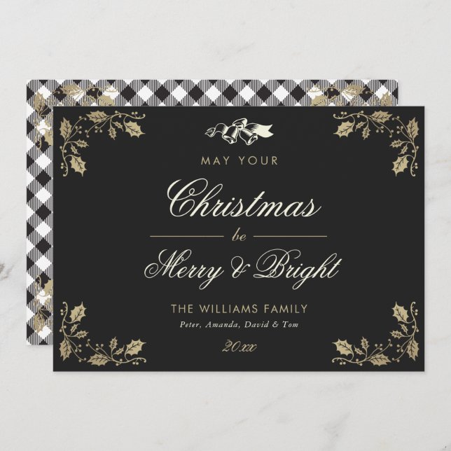 Carte de Noël Black Vintage Buffalo Plaid (Devant / Derrière)