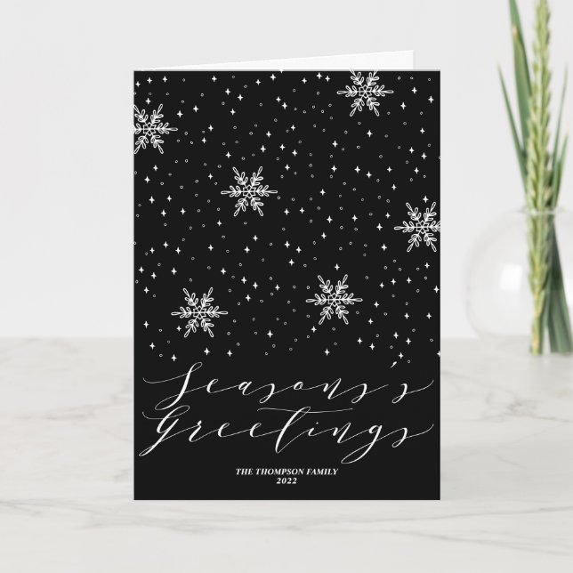 Carte de Noël Black & White Flocon de Neige Saison (Devant)