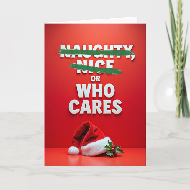 Carte de Noël Blague Naughty Nice ou Qui S'en Souc (Devant)