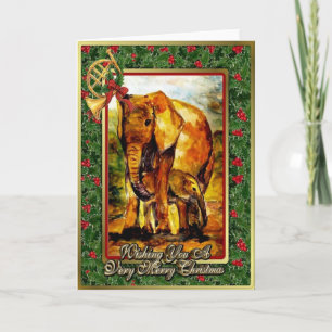 Carte de Noël blanche à l'éléphant africain