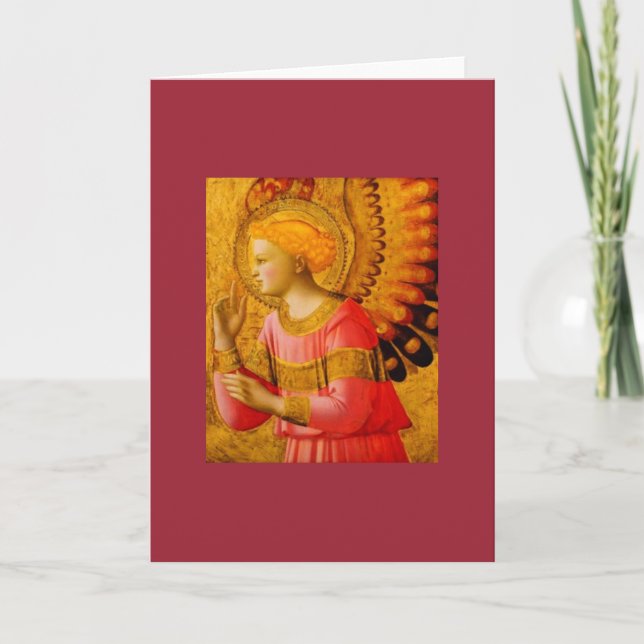 Carte de Noël blanche Angel médiéval en rouge (Devant)