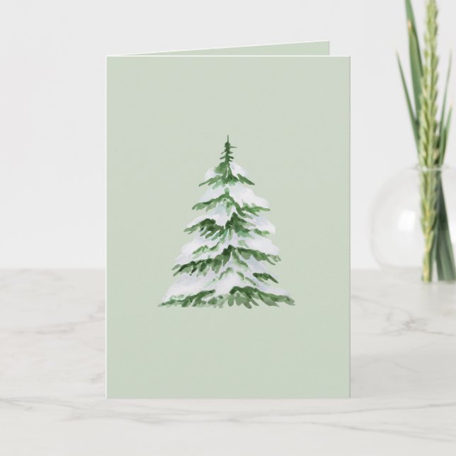 Carte de Noël blanche avec Aquarelle Arbre neigeux (Devant)