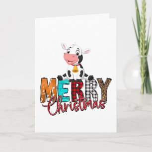 Carte de Noël Blanche avec un Bébé Vache Adorable