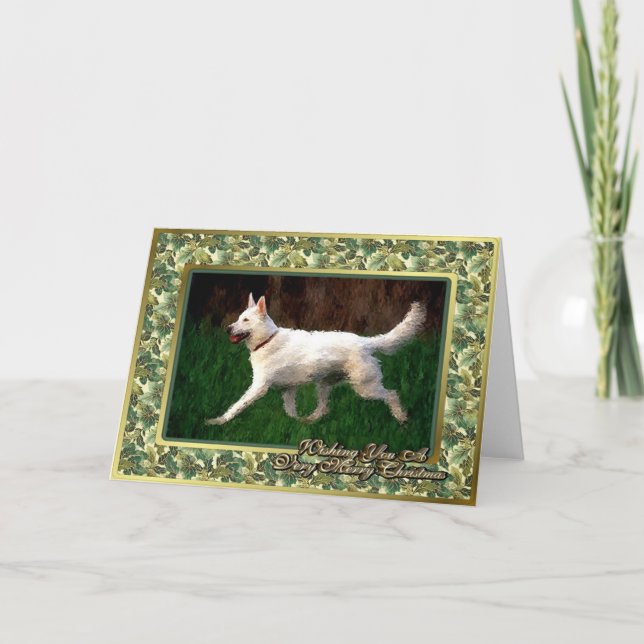 Carte de Noël blanche de chien berger allemand (Devant)