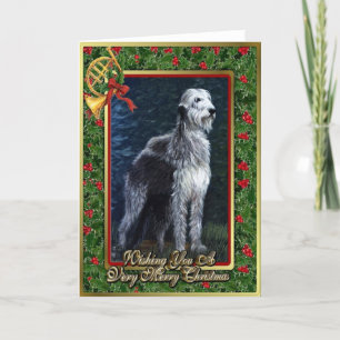 Carte de Noël blanche de chien de loup irlandais