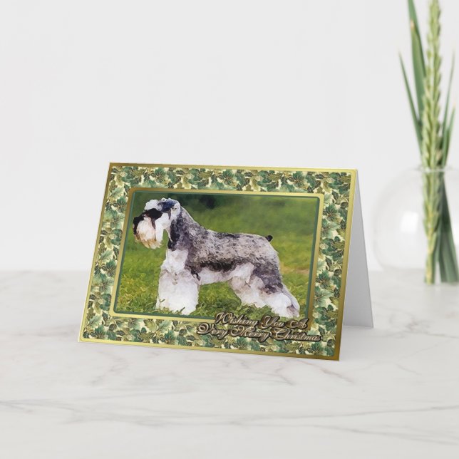 Carte de Noël blanche de chien Schnauzer Miniature (Devant)