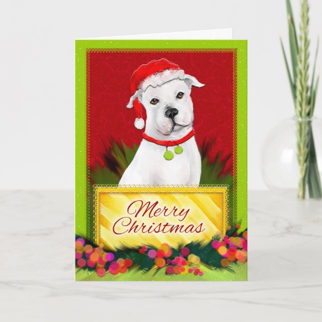 Carte de Noël blanche de Pitbull de Joyeux Noël (Devant)