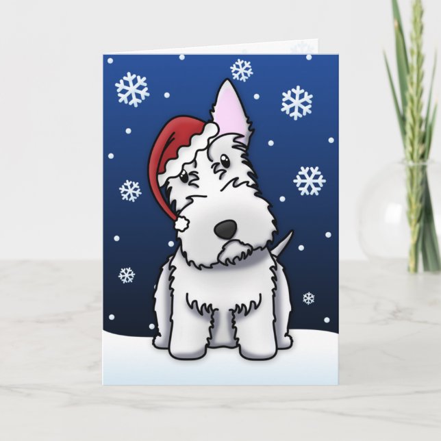 Carte de Noël blanche de Scottie de Kawaii (Devant)