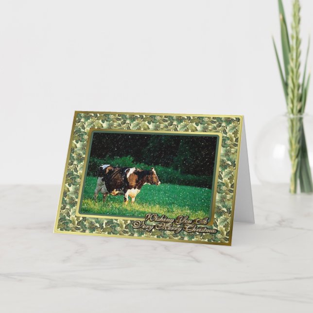Carte de Noël blanche Holstein Cow Heifer (Devant)