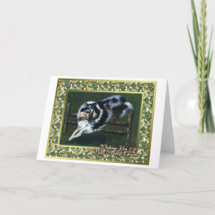 Carte de Noël blanche pour chien Collie Rough