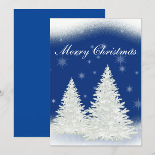 Carte de Noël bleue avec arbre blanc.
