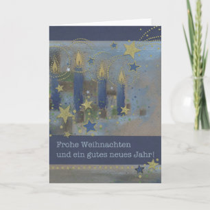 Carte de Noël bleue avec bougies lumineuses