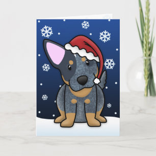 Carte de Noël bleue de Kawaii Heeler