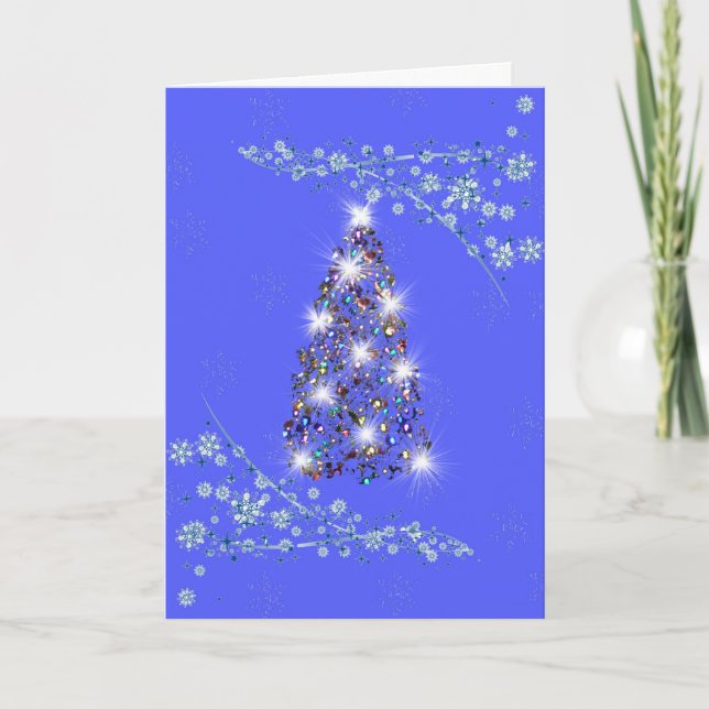 Carte de Noël bleue et blanche avec arbre (Devant)