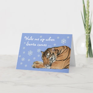 Carte de Noël bleue pour le tigre dormant