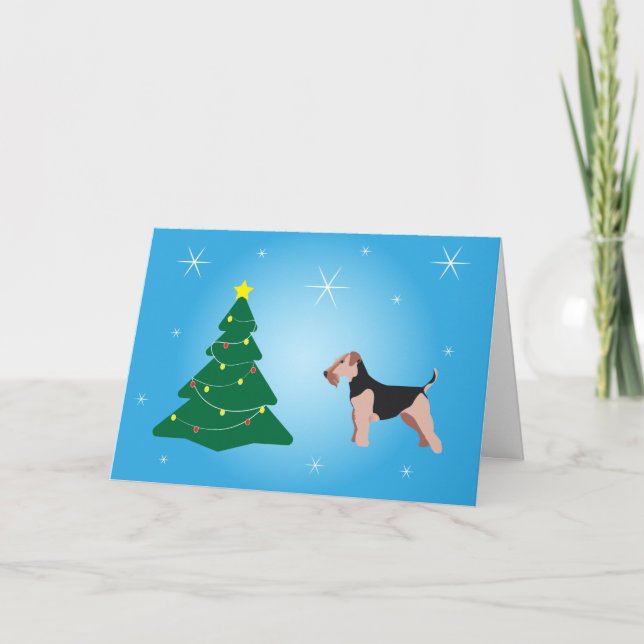 Carte de Noël bleue pour Terrier Gallois (Devant)