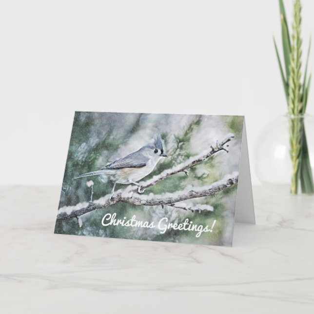 Carte de Noël Blue Grey Bird in Snow (Devant)