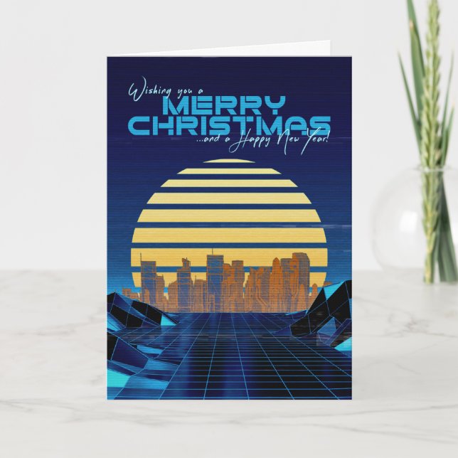 Carte de Noël Blue Synthwave (Devant)