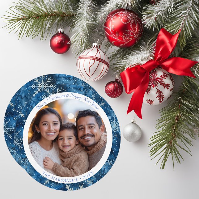 Carte de Noël Blue Vintage moderne (Modern Blue Vintage Snowflakes Christmas Card)