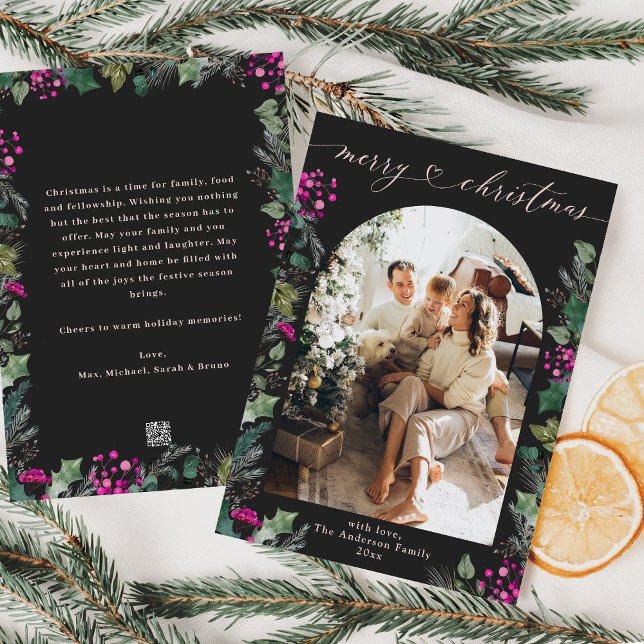 Carte de Noël Boho Chic Black & Pink Arch (Créateur téléchargé)