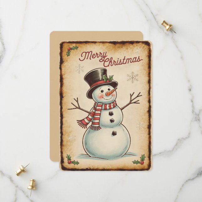 Carte de Noël bonhomme de neige (Devant/Arrière en situation)