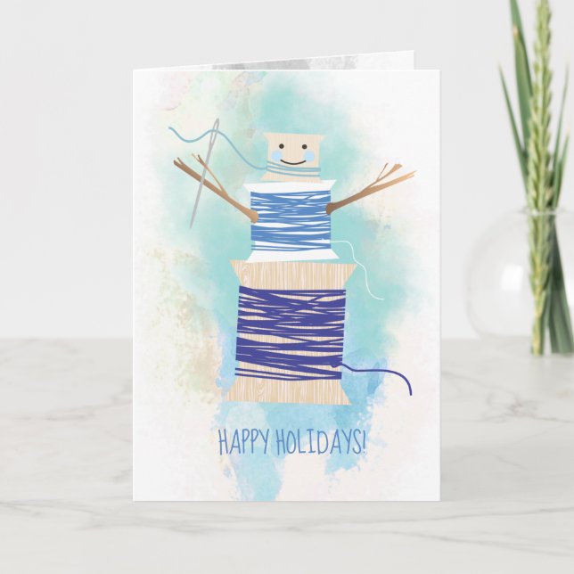 Carte de Noël bonhomme de neige avec bobines de fi (Devant)