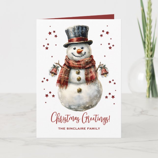 Carte de Noël Bonhomme de Neige avec Nom (Devant)