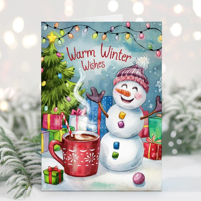 Carte de Noël bonhomme de neige avec vœux chaleure (Créateur téléchargé)