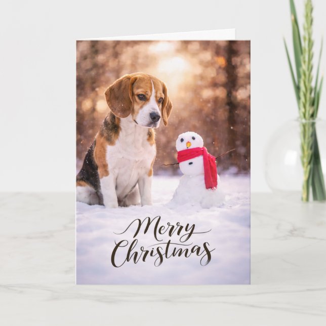 Carte de Noël Bonhomme de Neige Beagle (Devant)
