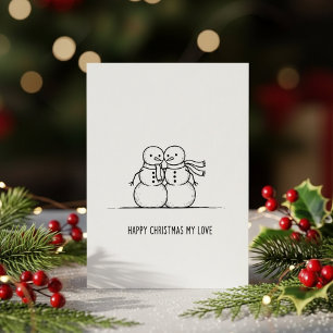 Carte de Noël Bonhomme de Neige Bisou pour Couples