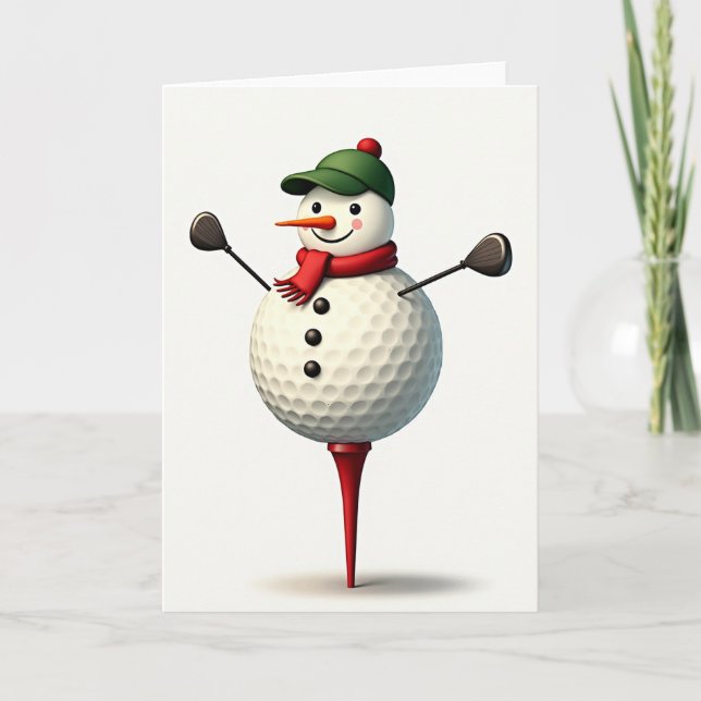 Carte de Noël Bonhomme de Neige Golf (Devant)