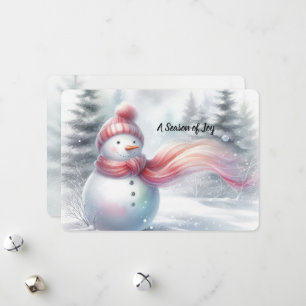 Carte de Noël bonhomme de neige rose charmante
