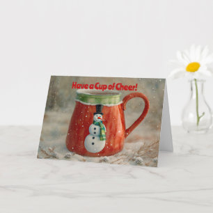Carte de Noël "Bonhomme de neige sur tasse de joie