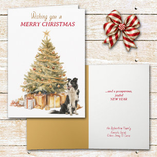 Carte de Noël Border Collie Arbre Doré