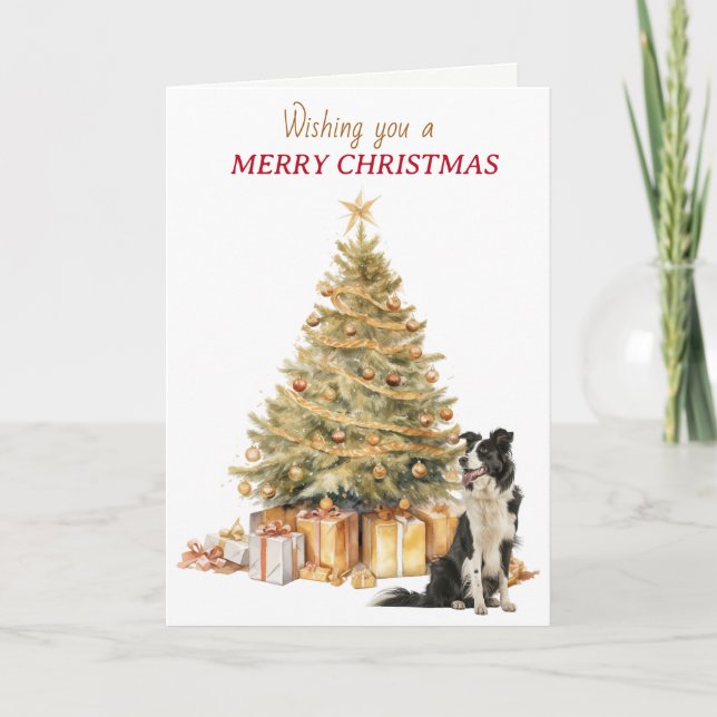 Carte de Noël Border Collie Arbre Doré (Devant)