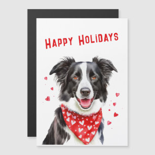 Carte de Noël Border Collie avec écharpe rouge à c