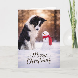 Carte de Noël Border Collie Bonhomme de Neige