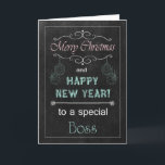 Carte de Noël Boss Chalkboard<br><div class="desc">Carte de Noël Chalkboard tendance pour votre patron. Il dispose d'un tableau,  de texte à la craie et d'ornements. (La carte n'est pas un vrai tableau de bord ou craie,  elle n'apparaît que de cette façon.) Conception ©2013 Cartes de Sentiments Kreative par Sherry Harris</div>