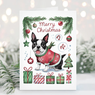 Carte de Noël Boston Terrier
