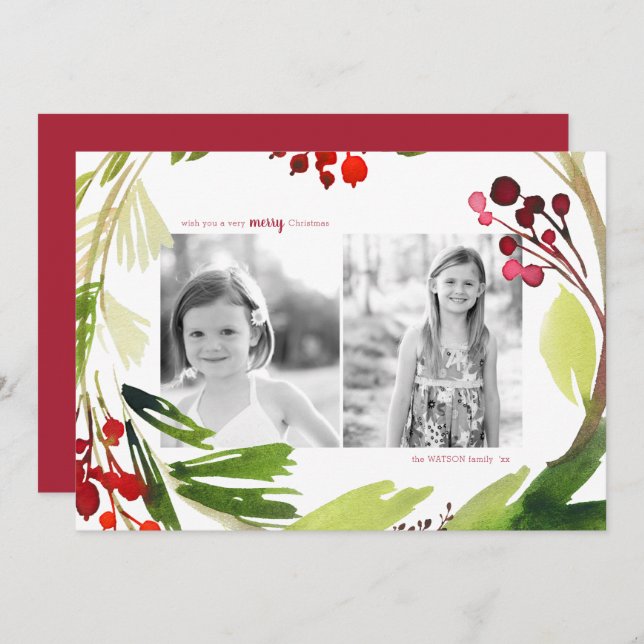 Carte de Noël botanique 2 Photo Holiday (Devant / Derrière)