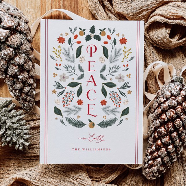 Carte de Noël Botanique Peace on Earth (Créateur téléchargé)